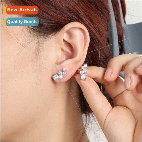 New small rows diamond earrings female delicate shiny mini e