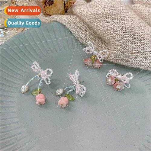 New fresh bow beaded earrings earrings fresh sweet fashion c