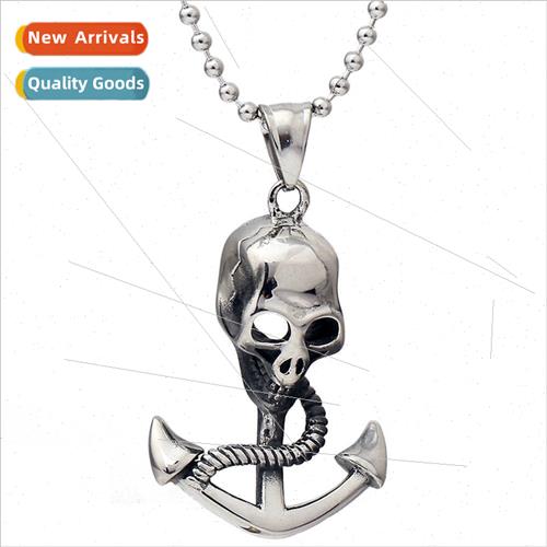 Bully Pirate Skull Anchor Necklace Nautical Pirate Men Gloss