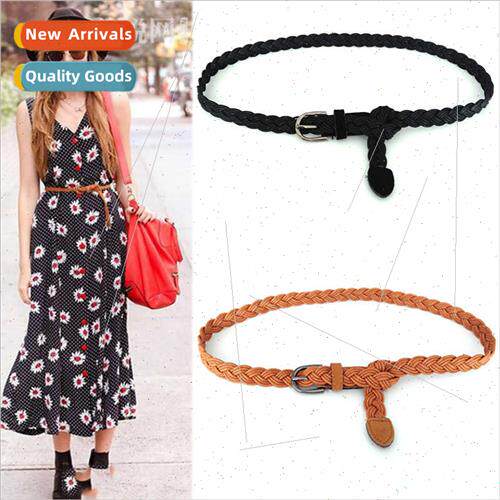 Vintage Wax Rope Dress Braided Belt Women Pin Buckle Fashion