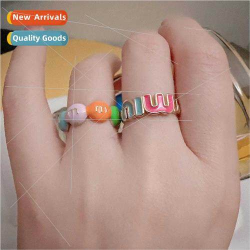 Colorful Drip Glaze Letter Ring Female Sense Opening Adjusta