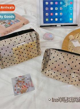 ins mesh love makeup bag simple large capacy storage bag por