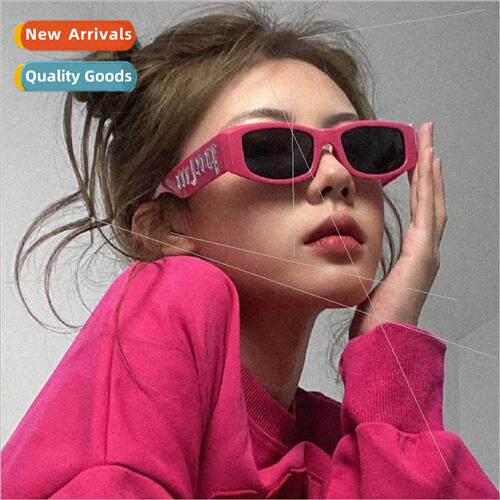 Small frame rectangular rose red sunglasses women photo prop