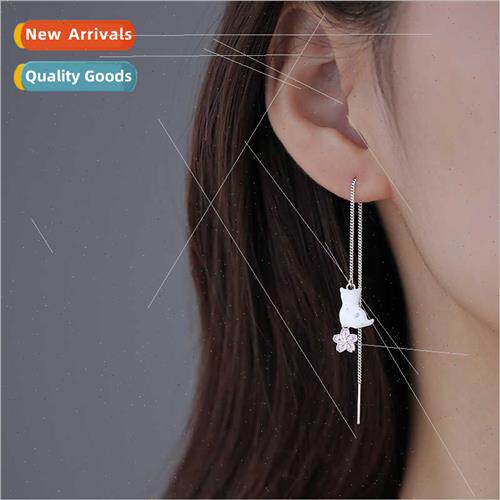 Cute kten asymmetrical ear wires delicate flowers tassel str