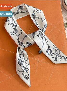 2023 new long small silk scarf women spring fall versatile n