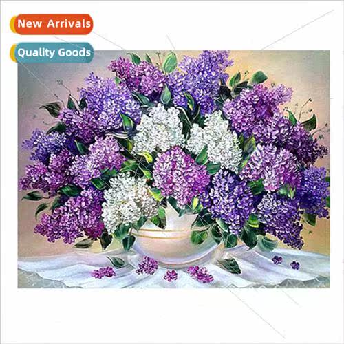 New stock handmade full embroidery lavender flowers cross st