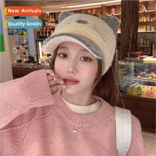 Cute cat hat female fall winter knted wool cap Korean  hundr