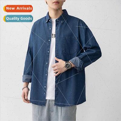 2023 Spring Autumn new men denim shirt casual work Japanese