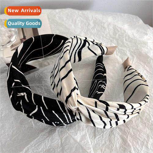 Four seasons  black whe stripes cross wide edge headband hai