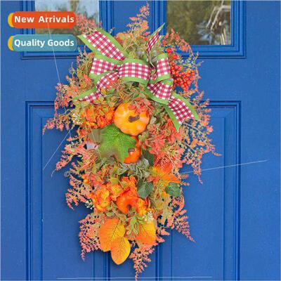 Christmas Wreath Autumn Thanksgiving Wreath Pumpkin Bow Wrea