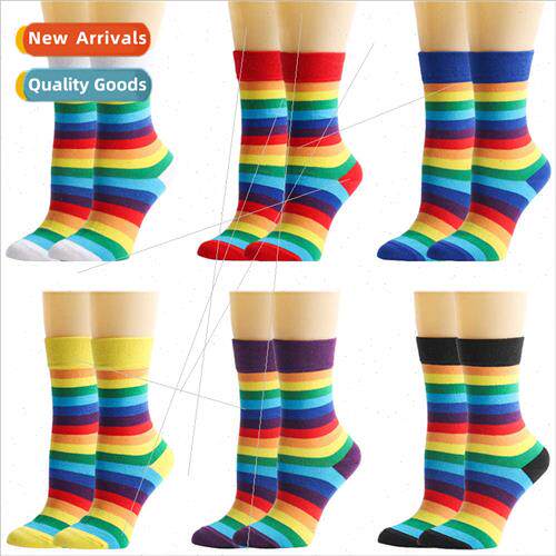Socks Europe autumn winter rainbow socks women mid-calf sock