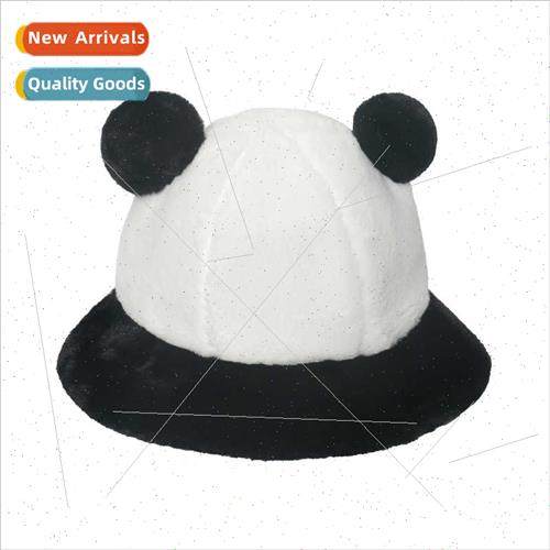 Winter black whe panda hat fisherman hat plush bear ears fur