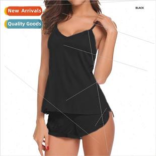 Womens Sleepwear Sexy Satin Pajama Set Sexy V-Neck Pyja