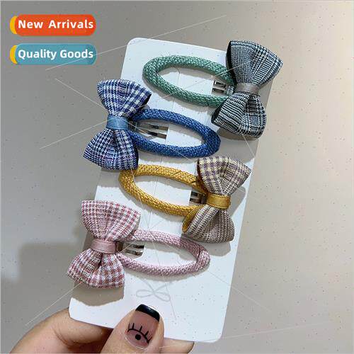 Autumn and winter childrens knted plaid bow small clip side