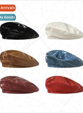 Korea pu bright leather beret children spring summer EnglHun
