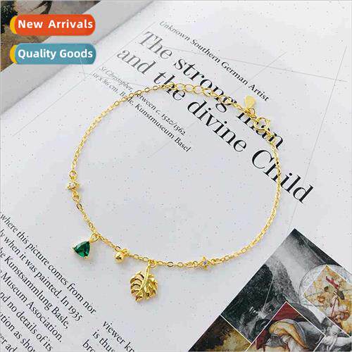 s925 silver hjewelry Korea Mori leaves bracelet green zircon