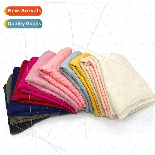 New large size shawl solid color cotton linen sequins presse