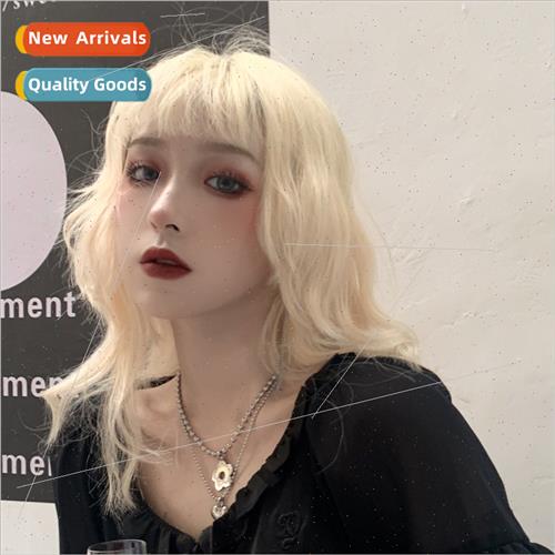 Wig female light blonde beige air bangs medium-length hair l