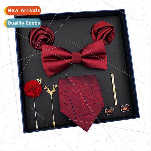 Holiday  Men Tie Bow Tie Square Towel 8 Piece Set  Box Polye