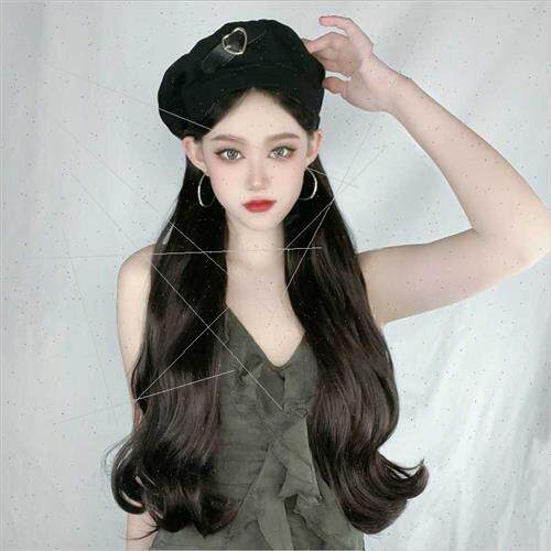 Hat wig female chemical fiber long curly hair love beret one