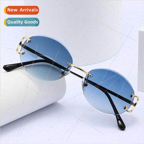 6026 Round Rimless Cut Edge Metal Sunglasses Women 2023 Fash