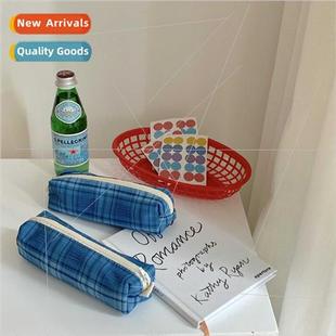 pencil orga girl simple retro bag plaid salt sea Calinia ins