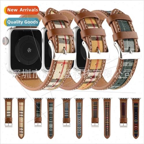 适用apple plaid canvas leather watch bapple watch8/7/SE/6/5/