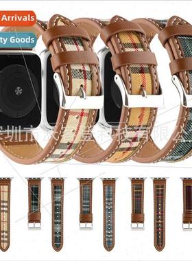 适用apple plaid canvas leather watch bapple watch8/7/SE/6/5/