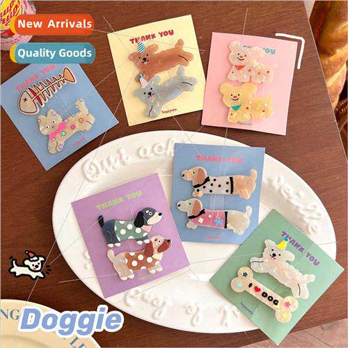 Cute cartoon acrylic puppy hair clips combination girl heart