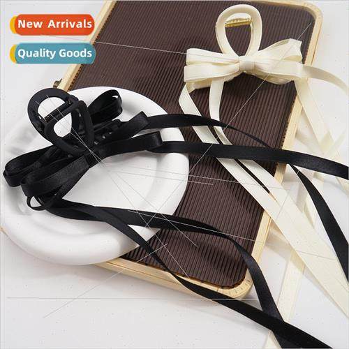 Premium sense crocodile hair clips black ribbon bow scratch