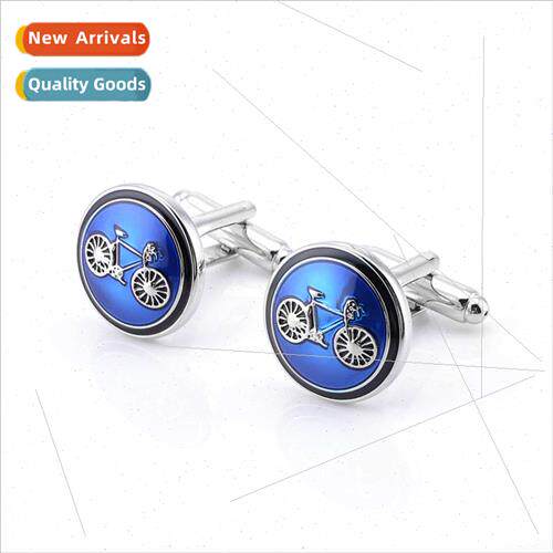 copper cufflinks round bicycle modeling red yellow blue colo