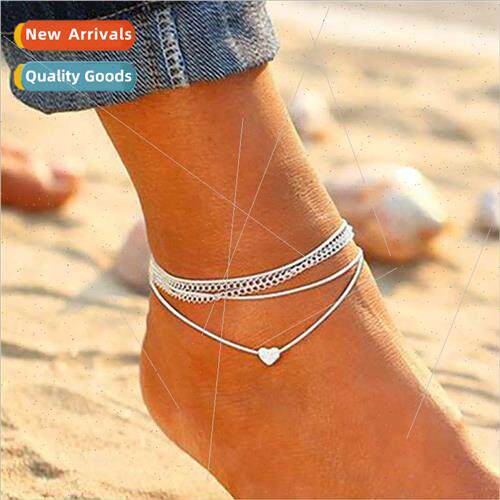New bohemian fashion beach layered delicate heart anklet mul