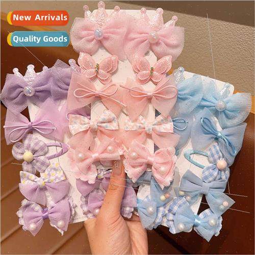 New children hair clips ltle girl mesh bow hair card cute fl