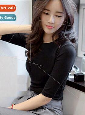 New 2024 Women T-shirt women small half-high neck Slim thin