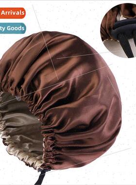 Double Flat Button Adjustable Sleeping Cap Pure Color Satin