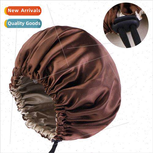 Double Flat Button Adjustable Sleeping Cap Pure Color Satin