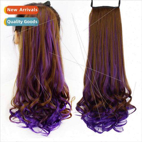 Ponytail wig long curly hair Ms. strap-on big wave pick dye