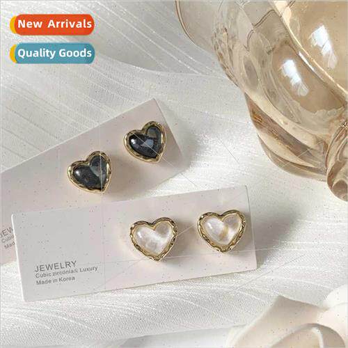 New S925 quicksgold side small peach heart earrings Korea gi