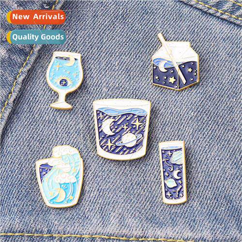New star alloy brooch creative cartoon wine glass milk cup m