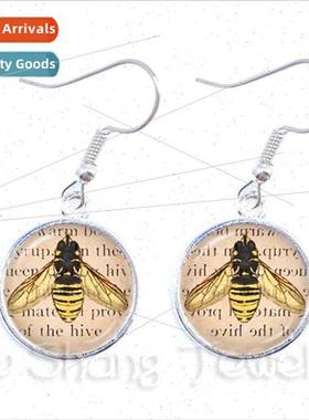 Cabochon Insect Dangle Earrings Owl Art Accessory Earrings