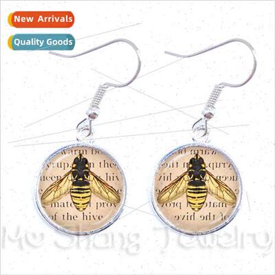 Cabochon Insect Dangle Earrings Owl Art Accessory Earrings