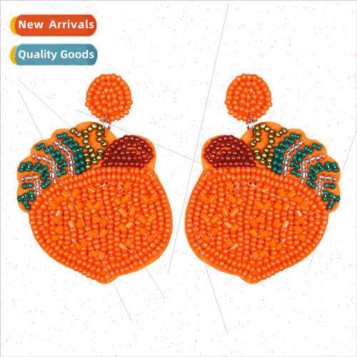 Cartoon fun quirky carrot earrings DIY handmade rice bead ea