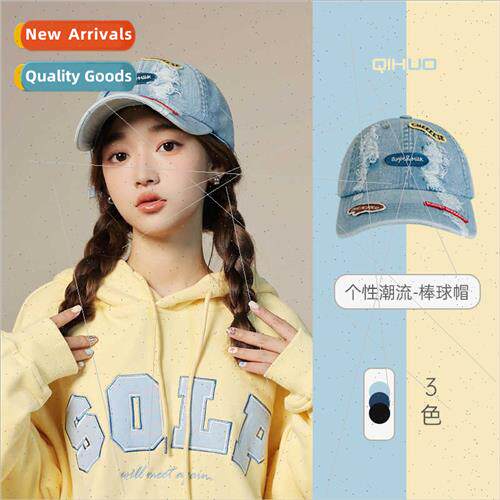 Letter patch cowboy baseball cap female  fashion washed soft