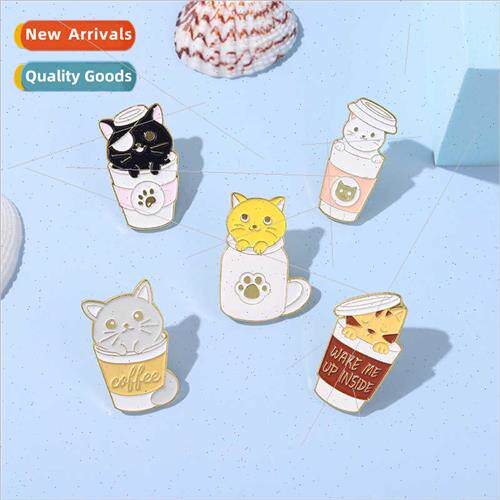 New animal series brooch creative cartoon coffee cat shape