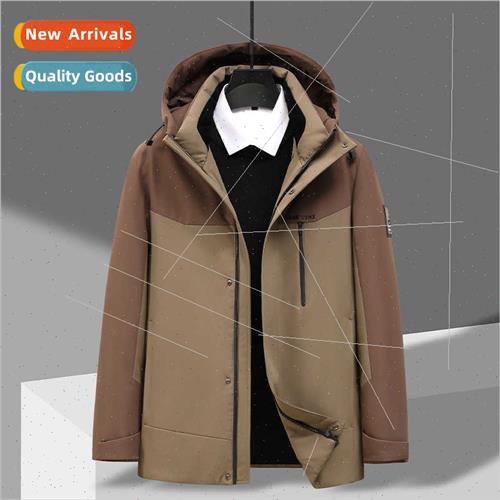 Fashion splicing cap down jacket men winter 2023 workwear ja