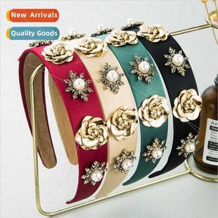 hair band pearl rose wide inlaid flower retro simple Europe