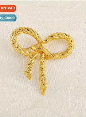 in 70s designer  new pattern gold strands bow brooch anti-tr