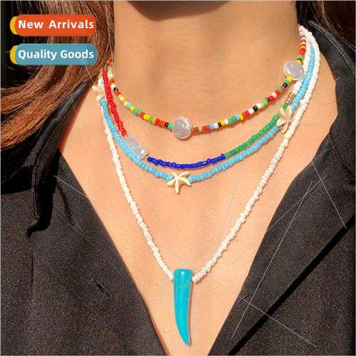 Europe bohemian handmade colorful rice beads multi-layer nec