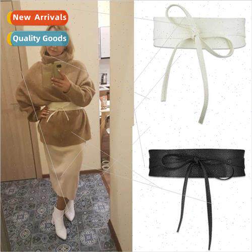 mple fashion women wide belt dress coat shirt tie knot waist