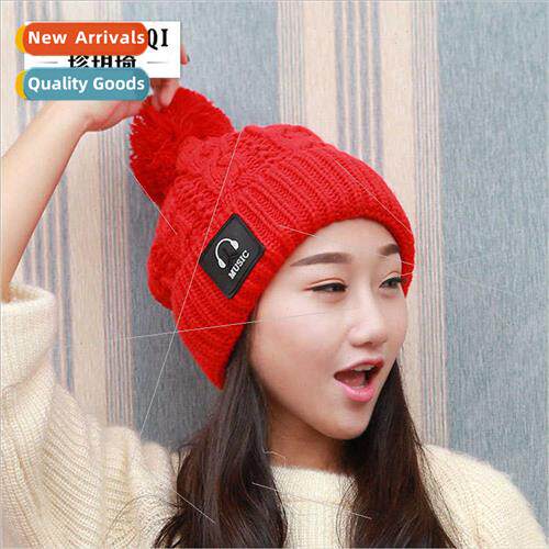 Korean  fall winter thick wool cap women headphones leather